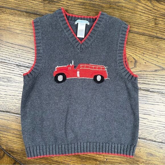 Janie and Jack Fire Truck Sweater Vest and Shirt - Picture 2 of 6